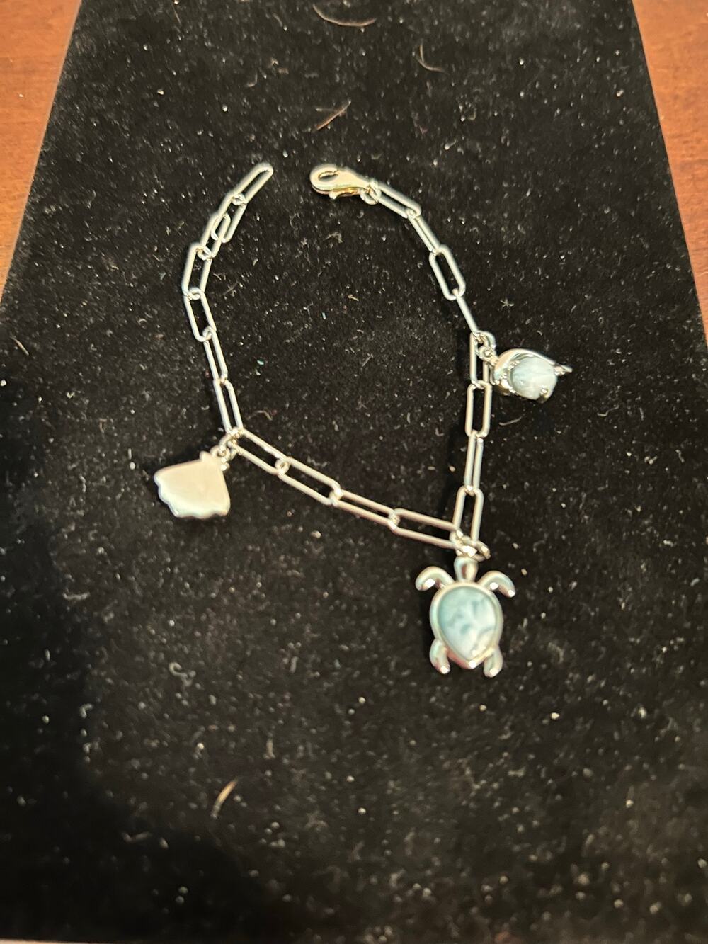 Genuine Larimar 925 Sterling Silver Bracelet 3 dangle Charms New Artisan Jewelry